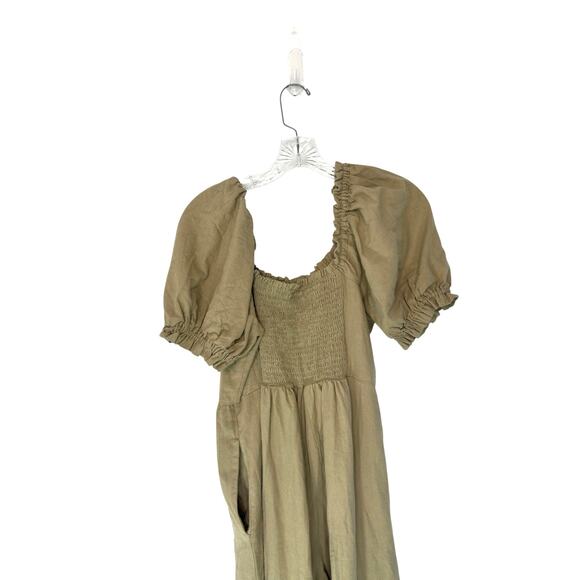 Nobody's Child Jumpsuit Beige Smocked Back Short Sleeve Casual Basic Size 10 - Picture 6 of 16